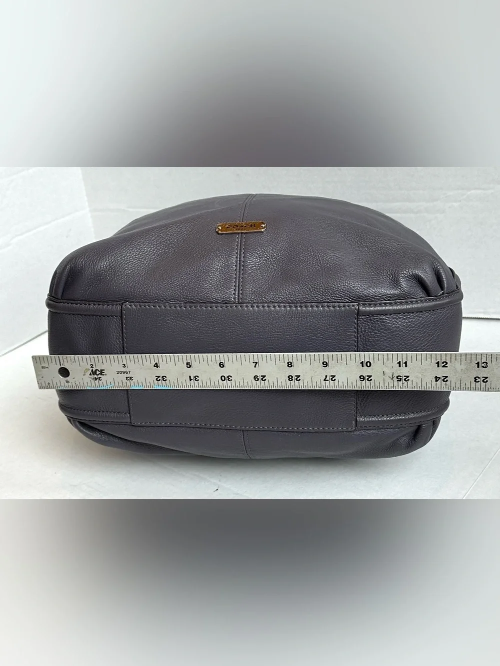 Coach Pebbled Soft Leather Deep Plum Purple Hobo Boho Tote Bag Purse Slouchy